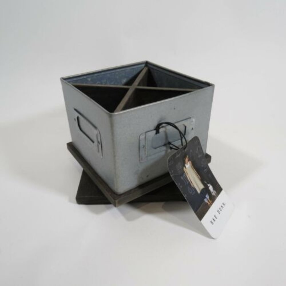 Rae Dunn Wood and Galvanized Steel Desktop Spinning Organizer Square